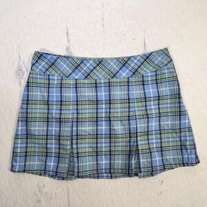 Y2K Abercrombie & Fitch Plaid Pleated Mini Skirt Women's Size 6 Blue Green